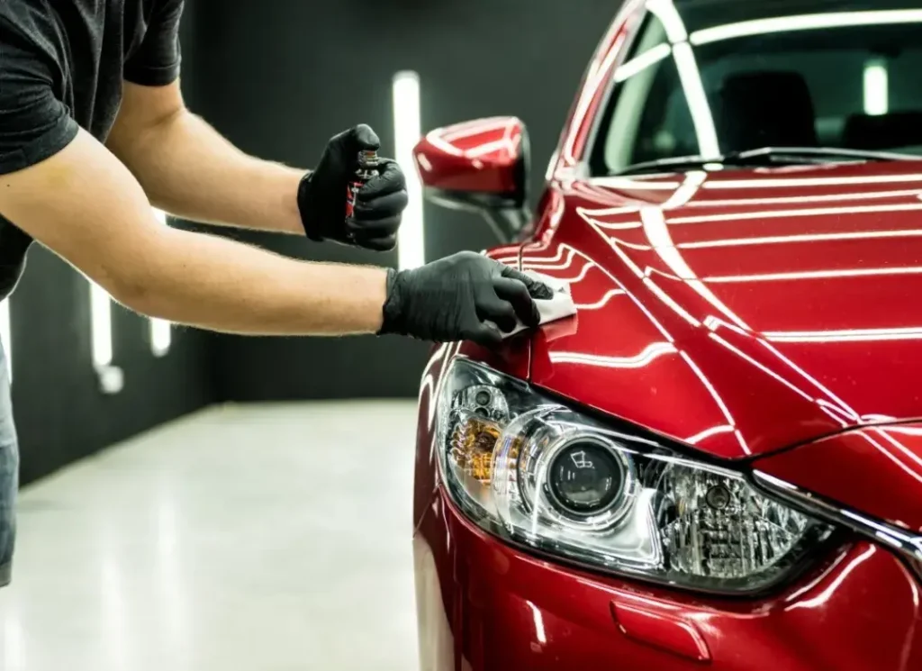 Red car hood ceramic spray