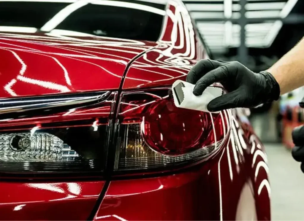 Red car tail light coating application